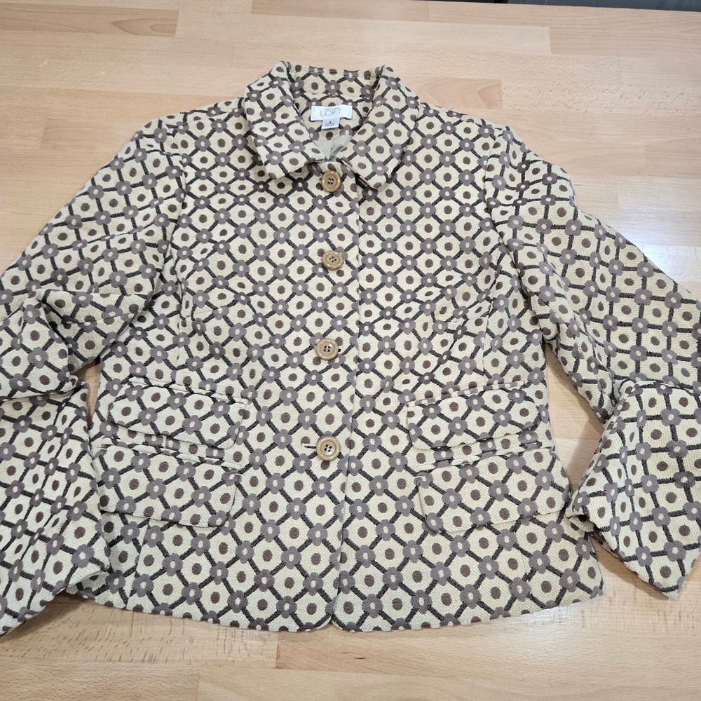 LOFT Tapestry Blazer Jacket Tan Neutral Career Work Womem Sz 8